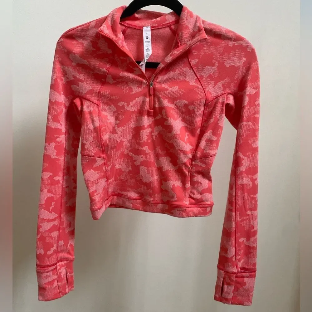 Lululemon Its Rulu Run Half Zip Heritage Camo Jacquard Pale Raspberry Pink Mist